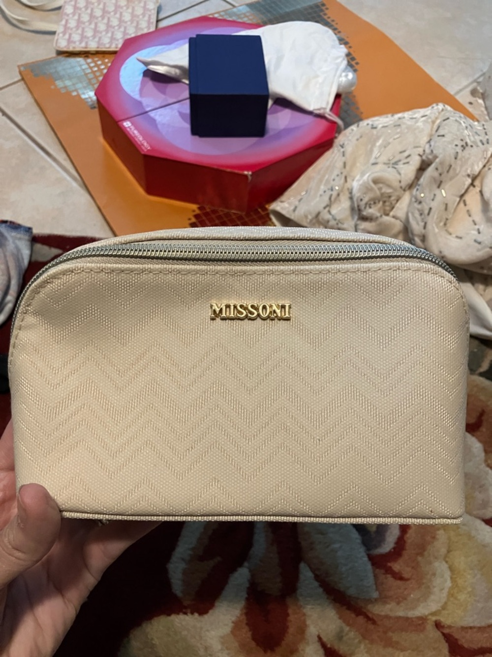 Missoni Cream Chevron Zip Cosmetic Case